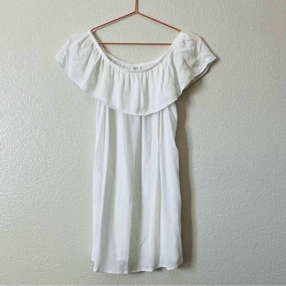 Becca white swim beach cover-up dress flounce off the shoulder crinkle gauze